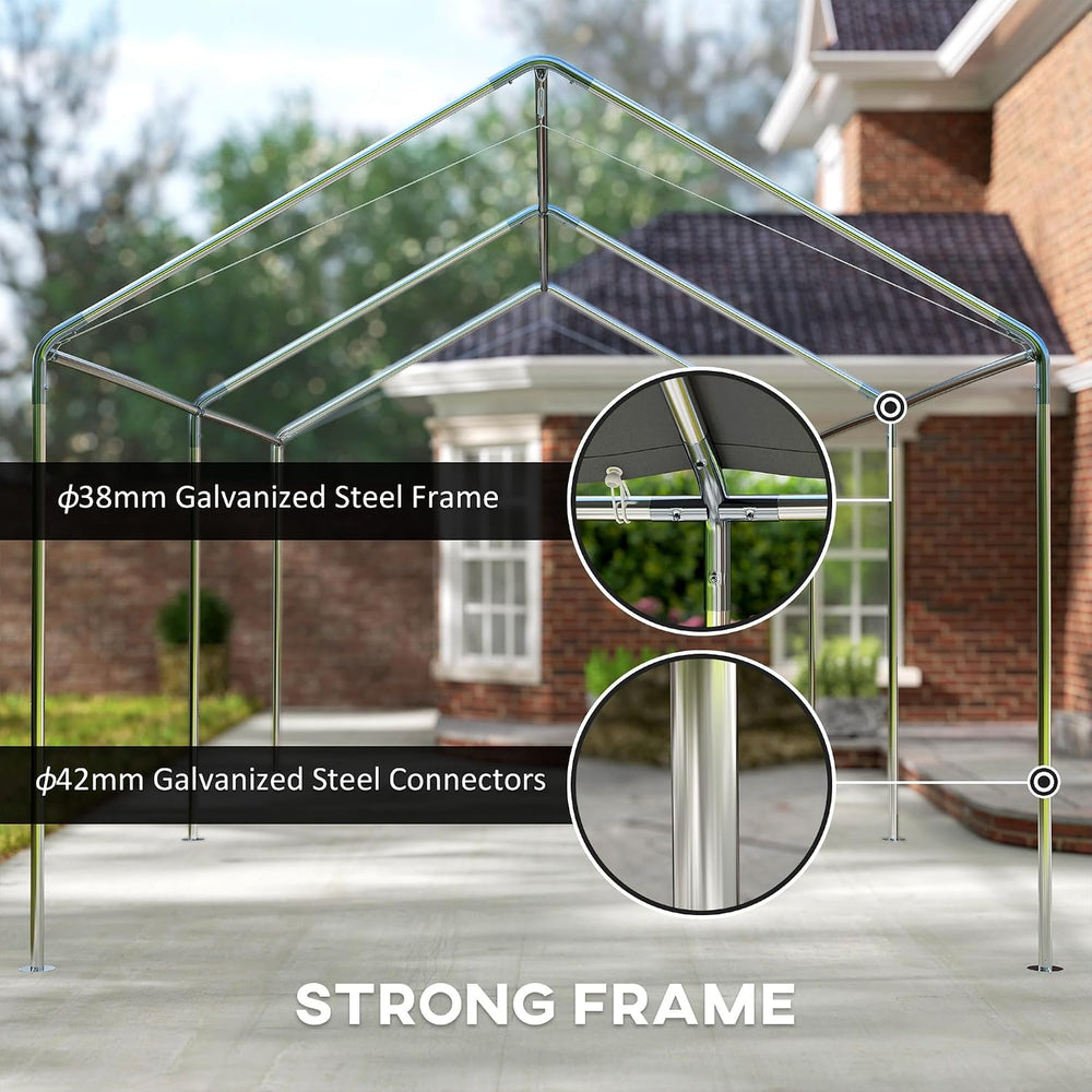 Outsunny 10'x20' Carport Outdoor Heavy Duty Galvanized Car Canopy Gray