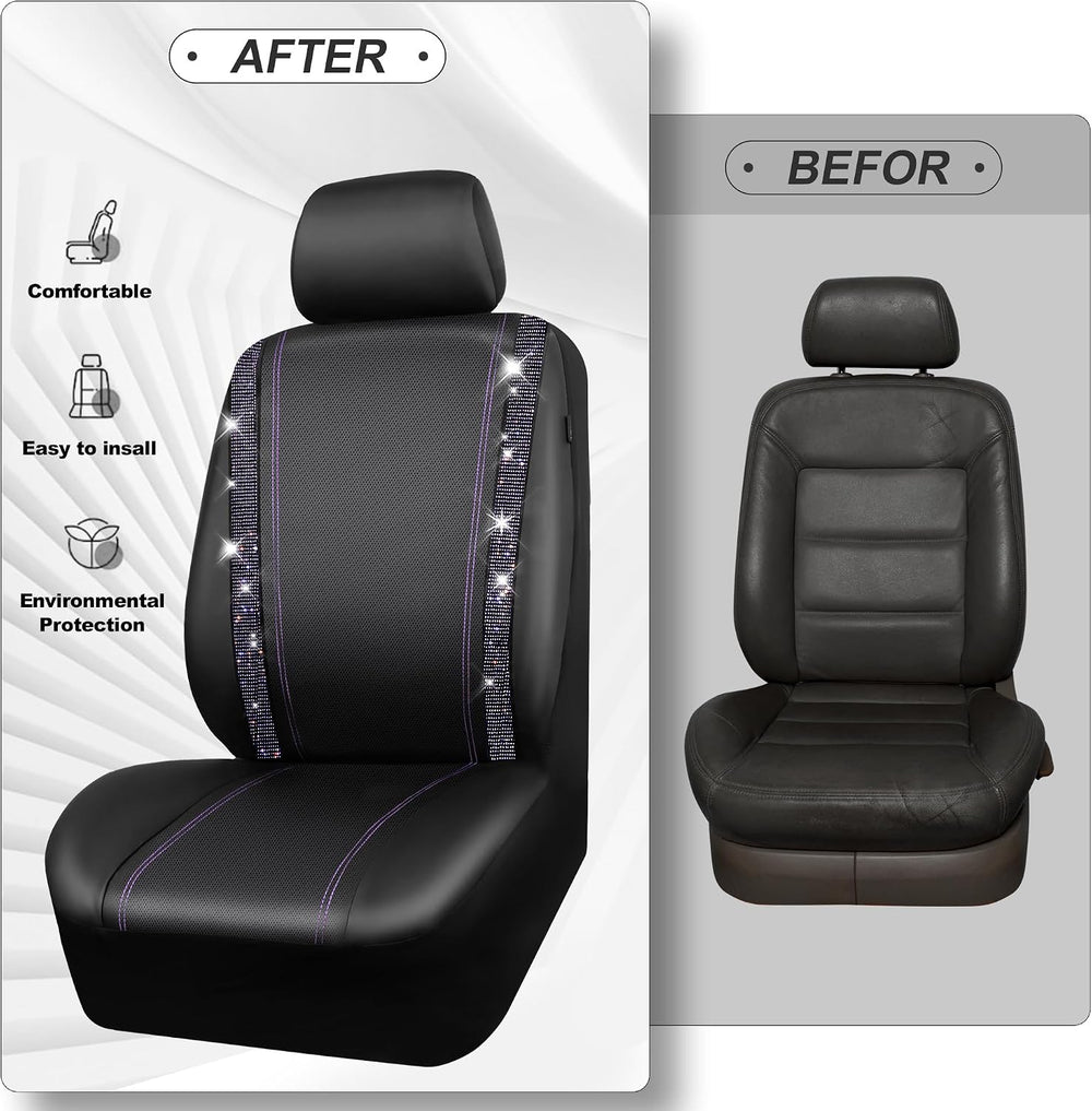 CAR PASS Bling Diamond Car Seat Covers Full Set,Shining Rhinestone Waterproof...