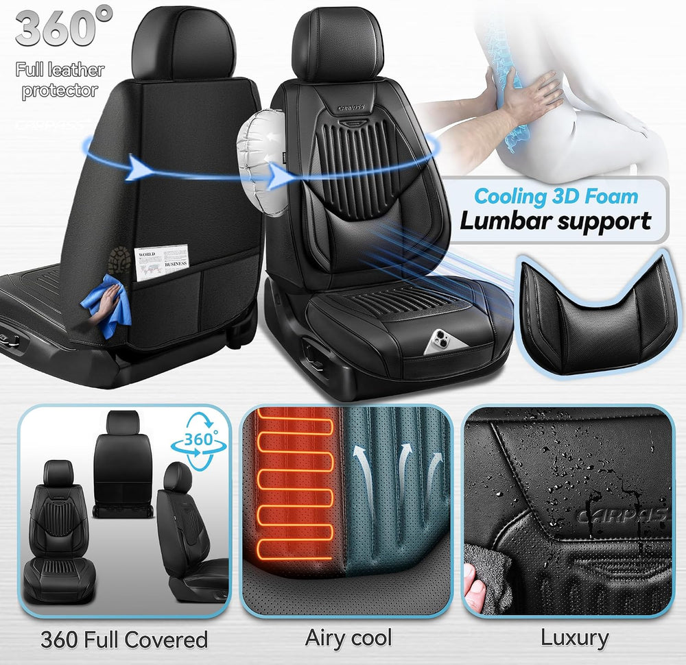 CAR PASS Luxury Nappa Leather Car Seat Covers Two Front, Lumbar Support Seat ...