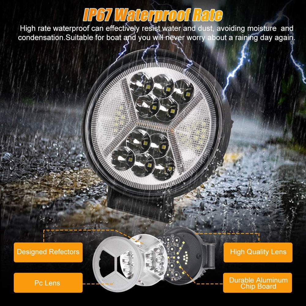 2PCS Round LED Pods Driving Lights Bar with Amber DRL Light - 117W 12000LM Fl...