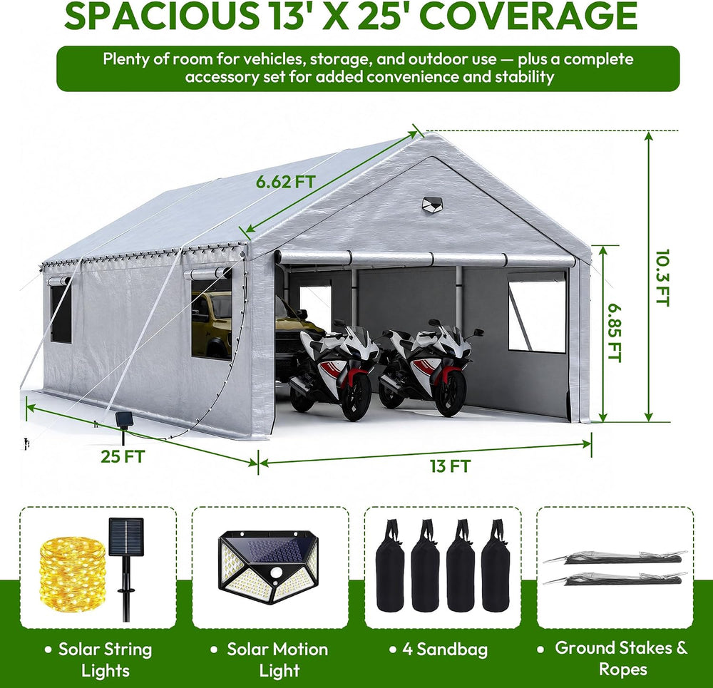 Heavy Duty Carport Canopy 13x25FT,Extra Large Portable Car Tent Garage with R...