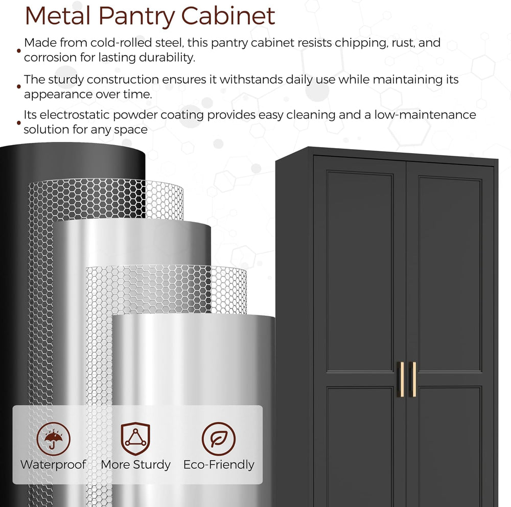 71" Tall Metal Kitchen Pantry Cabinet, Storage Cabinet with Doors