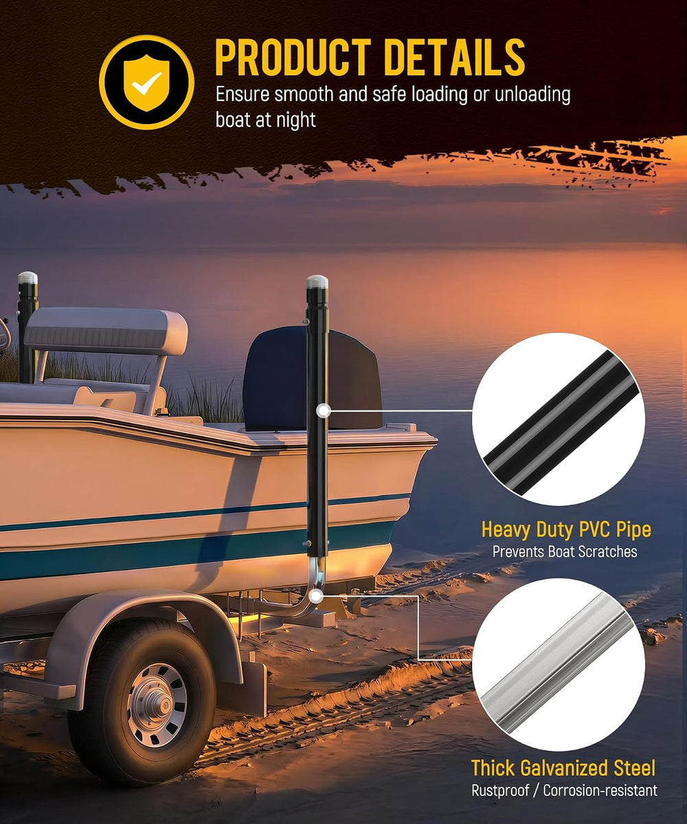 Partsam 1 Pair Boat Trailer Guides with Top Light & Reflective Tape