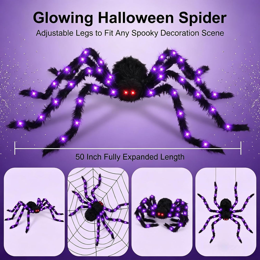 2 Pack 50 Inch Giant Light Up Halloween Spider Decoration Outdoor Indoor,Glow...