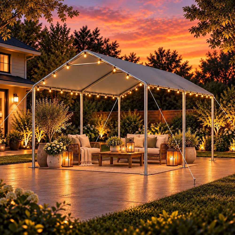 Aoxun 10x20 Carport Heavy Duty Carport with String Lights, Gray