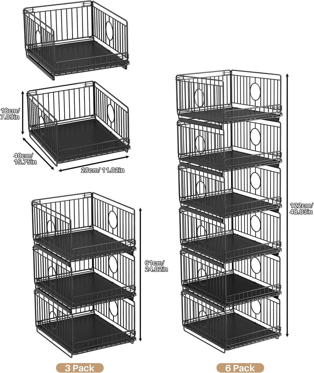 3 Pack Sliding Stackable Closet Organizer Storage Basket,Black