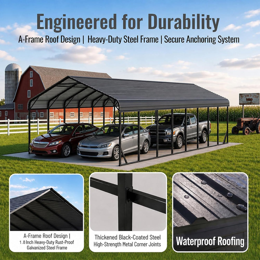 Gray 20x40 FT Large Heavy Duty Metal Carport