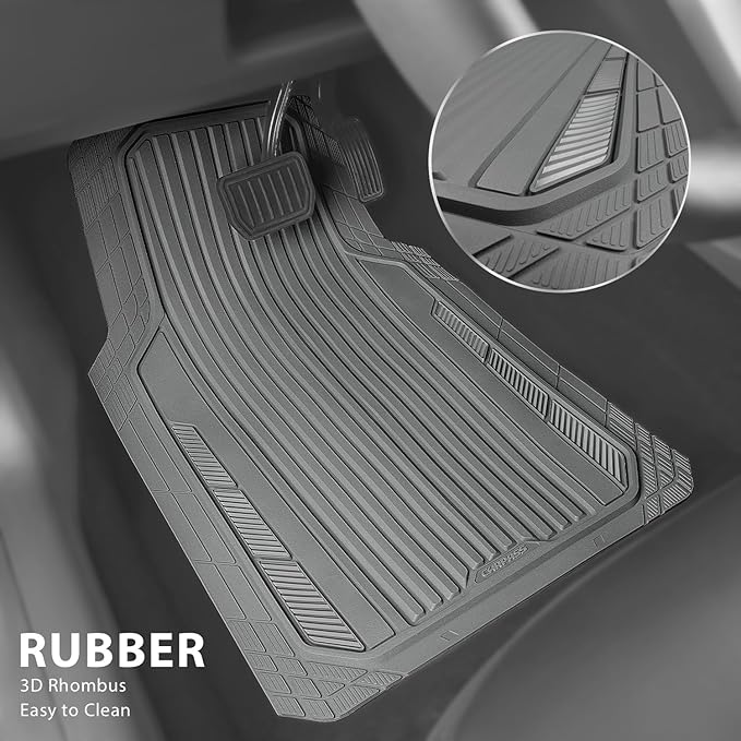 CAR PASS Heavy Duty Sporty Rubber Car Mats, Deep Dish All Weather Car Floor (...