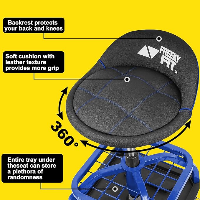 Rolling Shop Stool with Wheels, Garage Work Mechanic Stool with Backrest