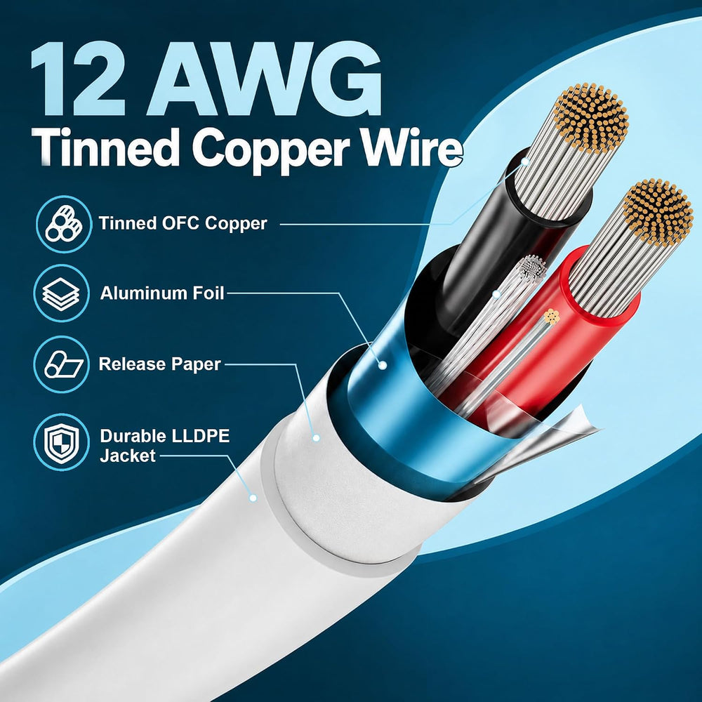 Outdoor 12 Gauge CL3 Speaker Wire 25FT,2-Conductor Direct Burial Tinned OFC