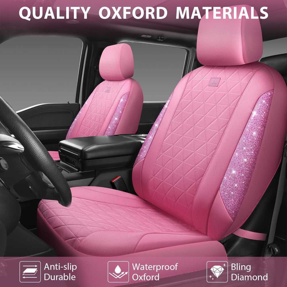 CAR PASS Pink Oxford Bling Diamond Car Seat Covers Full Set Interior Sets, Wa...