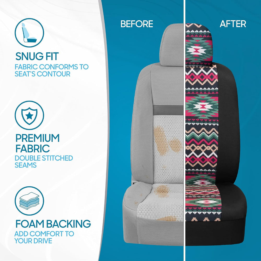 BDK Pink Inca Car Seat Covers for Front Seats, 2 Pack– Geometric Print Front ...