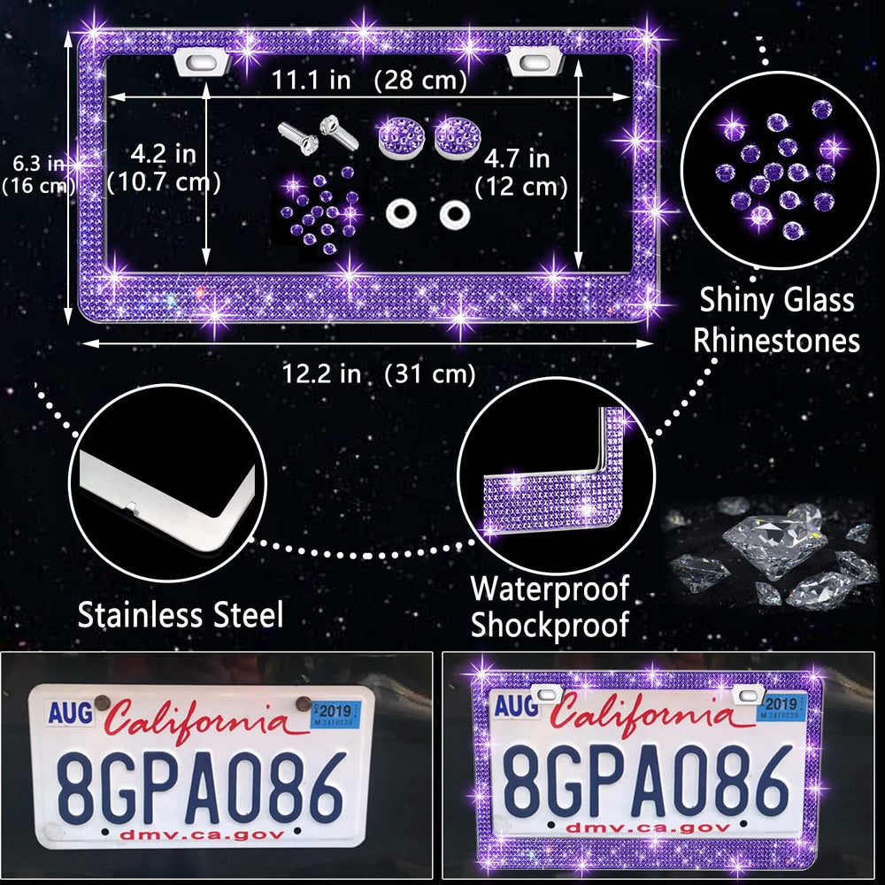 NBTEPEM 27 PCs Purple Violet Bling Car Accessories Set for Women, Steering Wh...