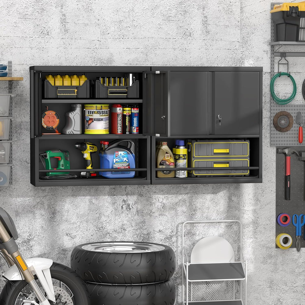 Locking Metal Garage Wall Cabinet with Doors and Shelf