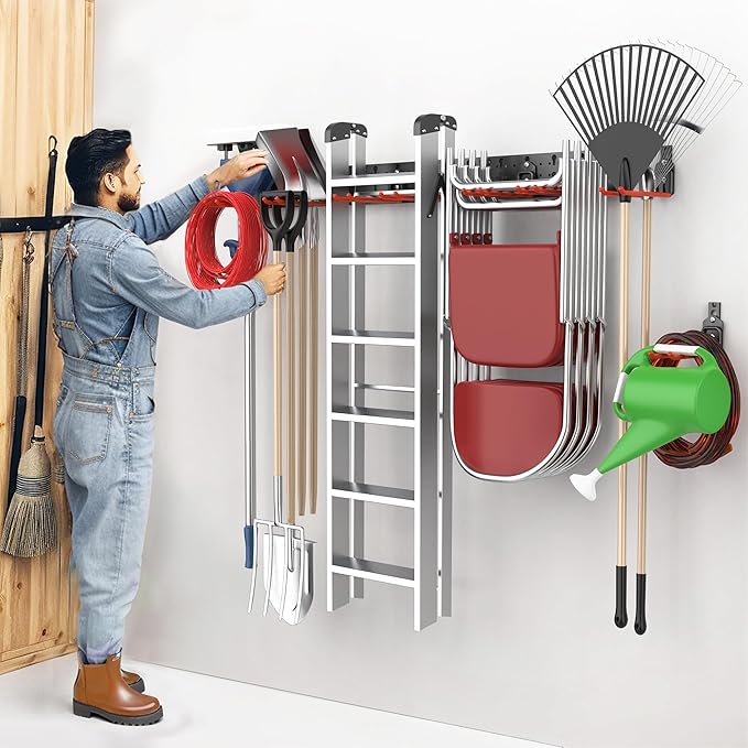 EVERHANGER Garage Tool Storage Organizer Wall Mount, Versatile Garden Tool Rack