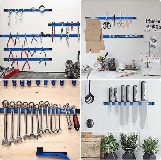 4 Pieces 18" Magnetic Tool Holder Strip, Metal Tool Organizer Rack
