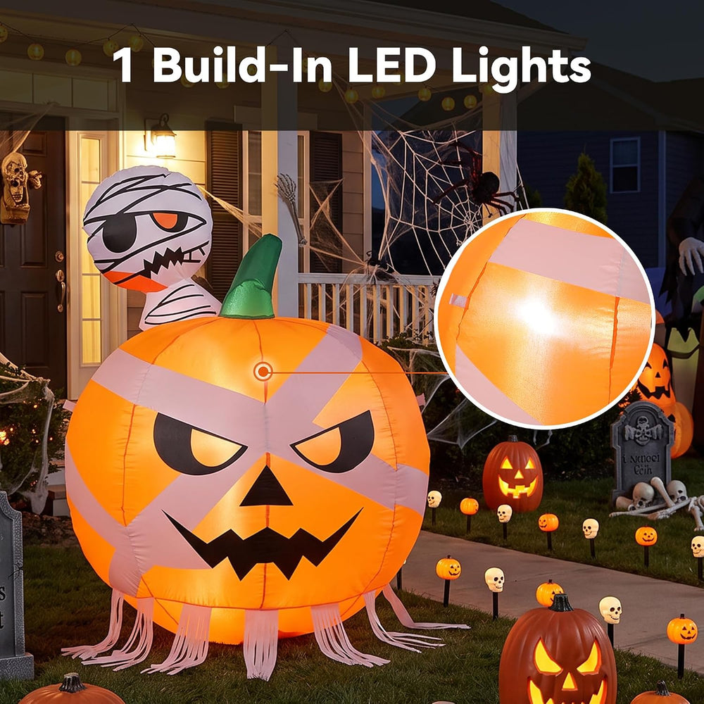 4FT Halloween Inflatables Pumpkin with Mummy Outdoor Decorations with Built-i...