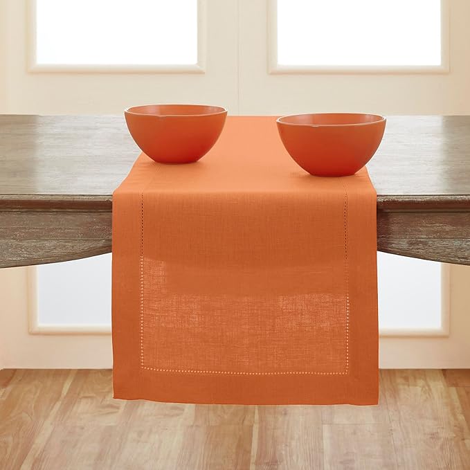 Solino Home Linen Pumpkin Table Runner 144 Inches Long - 100% Pure Linen Extr...