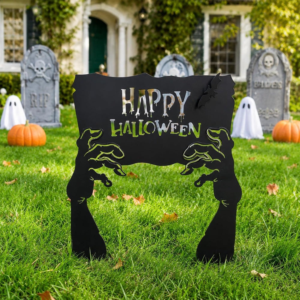 Metal Hand Happy Halloween Garden Stakes๏ผDecorative Scary Yard Stakes