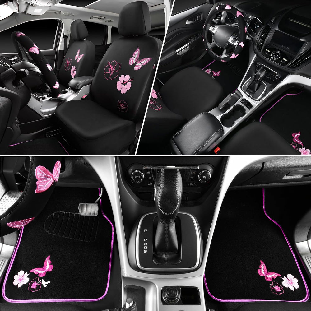 CAR PASS Universal Cloth Butterfly Car Seat Covers Full Set, Embroidered Flow...