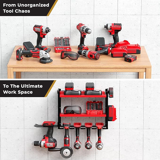 Power Tool Organizer-6 Drill Holder Wall Mount, 3 Tier Heavy-Duty Hand Tool
