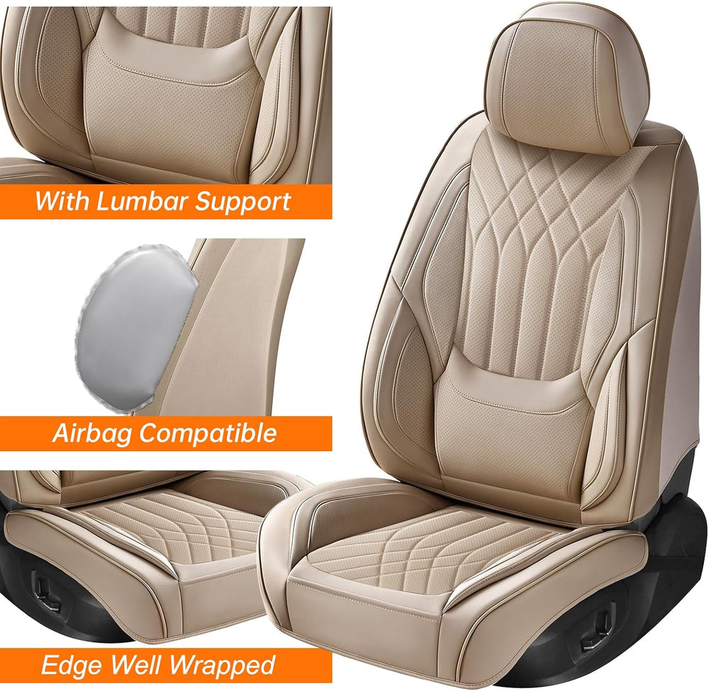 Beige Car Seat Covers Full Set Universal 5-Seater Full Coverage