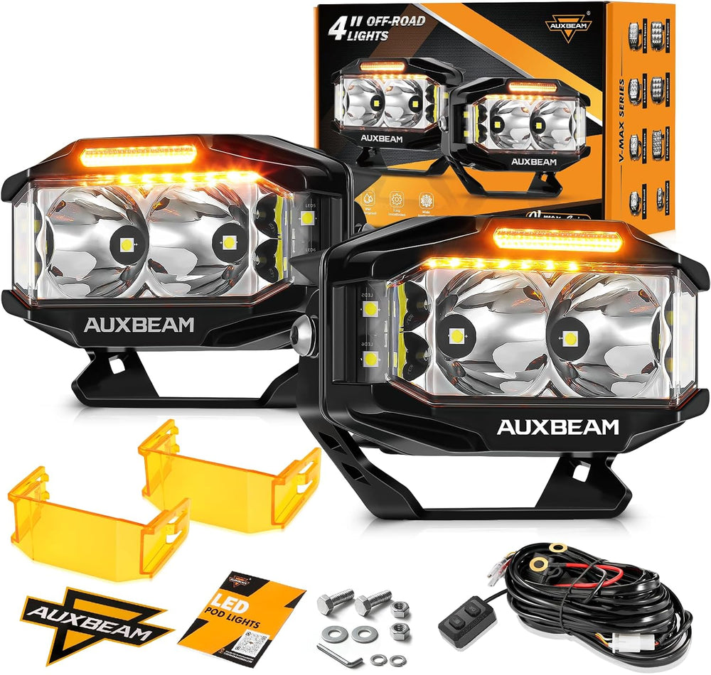 Auxbeam V-MAX Series 4'' Cube LED Light Pod 270° Side Shooter Ditch L...