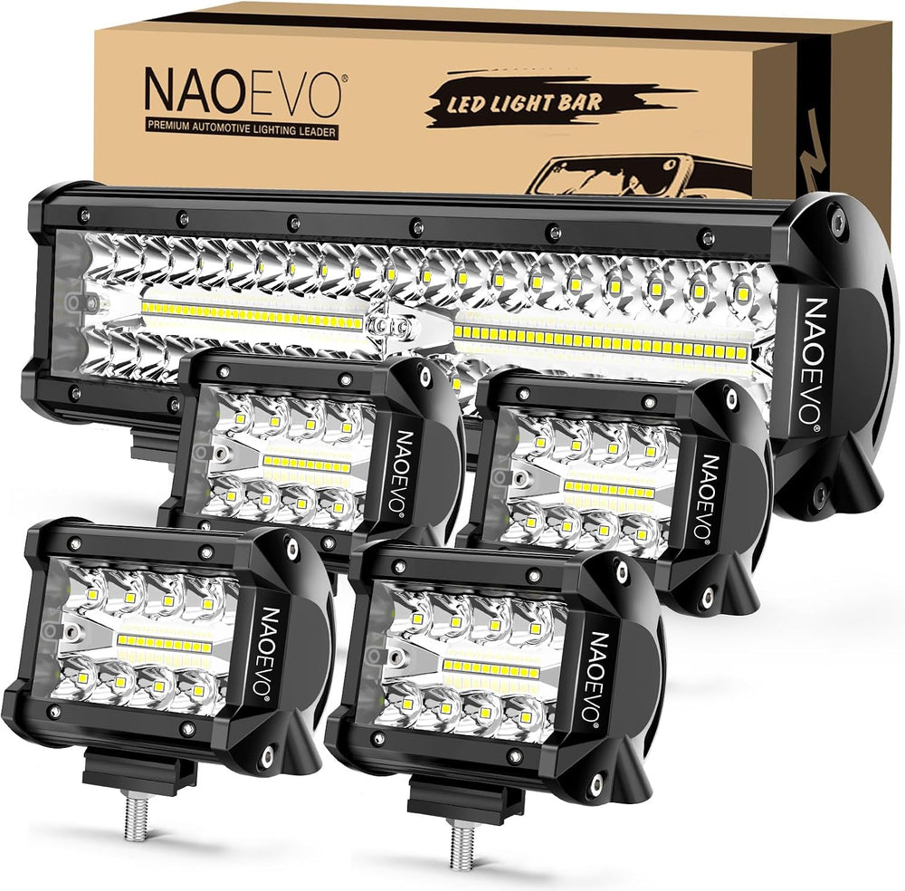 NAOEVO 12 Inch LED Light Bar and 4PCS 4 Inch LED Pod Lights, 54000LM LED