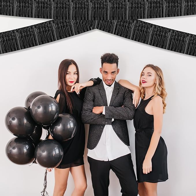 10 Pack 10 Feet Black Foil Fringe Garland Metallic Tinsel Streamers Banner Wa...