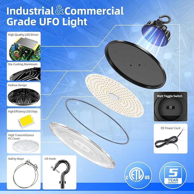 480V LED High Bay Light 300W 240W 200W Adjustable UFO Light 42000LM ETL DLC