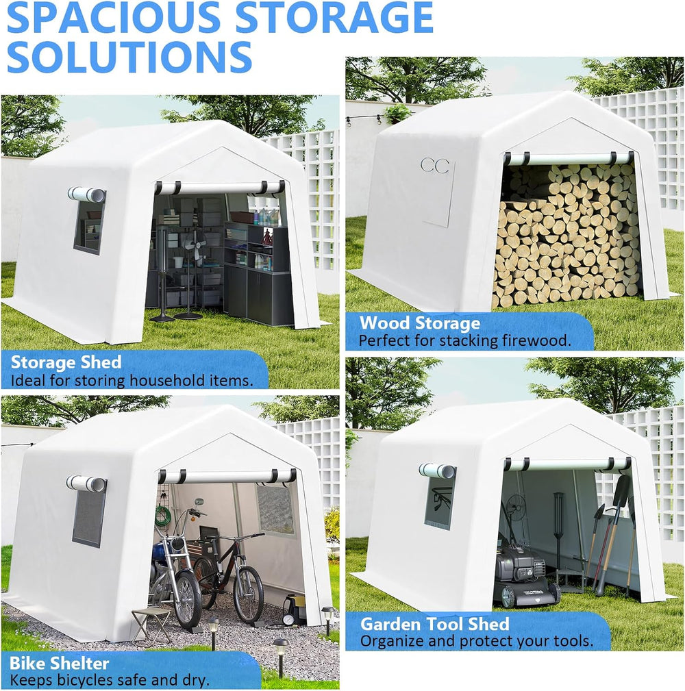 Jocoevol 8x10 FT Enclosed Carport with Roll-up Windows, Removable Sidewalls &...