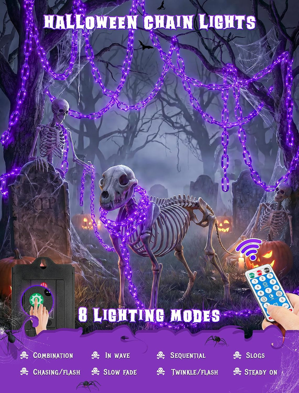Solar Halloween Decorations Purple Plastic Chain Lights, 10.4 FT