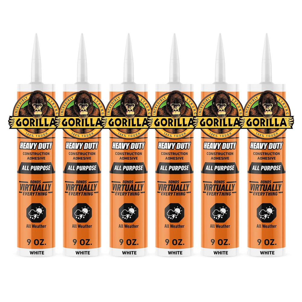 Gorilla Heavy Duty Construction Adhesive, White Glue, 9 Ounce Cartridge (Pack...