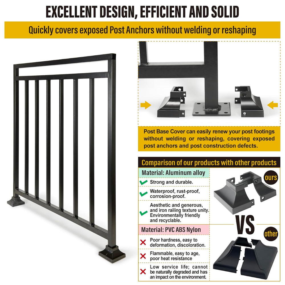 8pcs 1.25" Aluminum Deck Post Base Cover, Skirt, Handrail, Stair, Porch,...