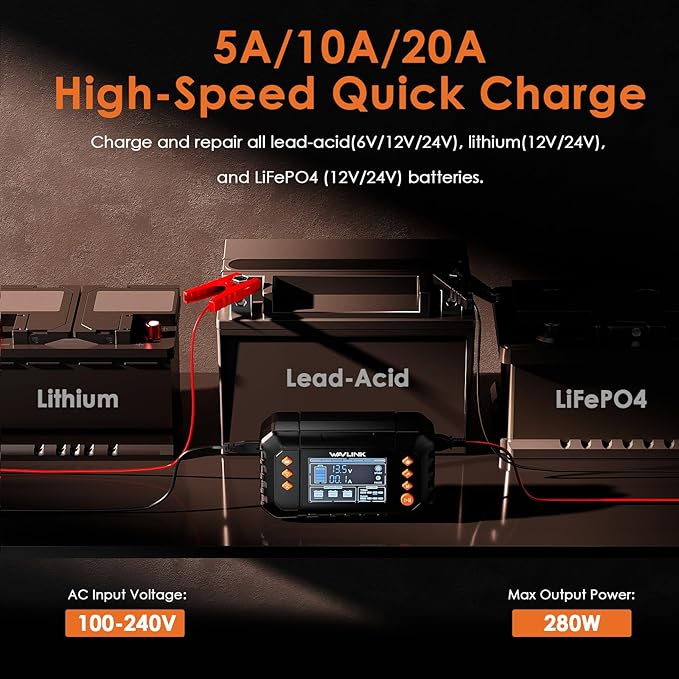 WAVLINK Smart Battery Charger, Car Battery Charger