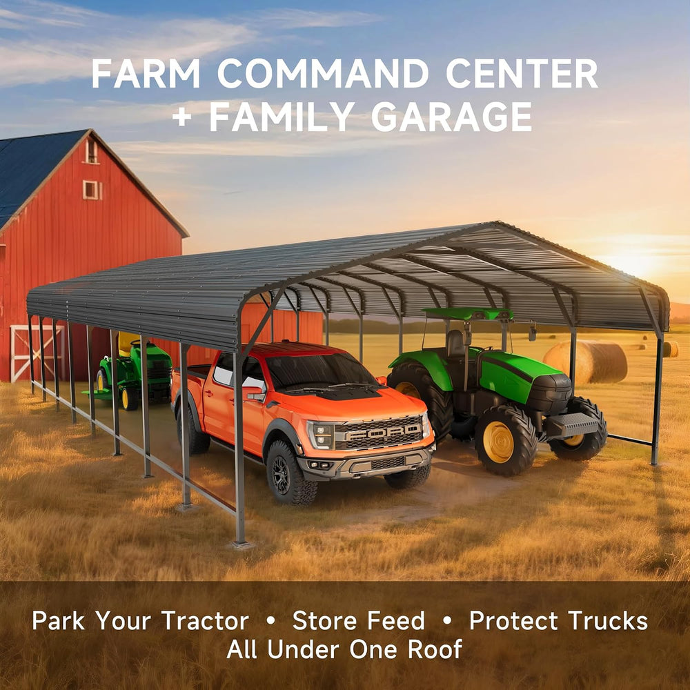 20x40 FT Metal Carport, Enhanced Base and Steel Roof for All-Weather Use, Out...