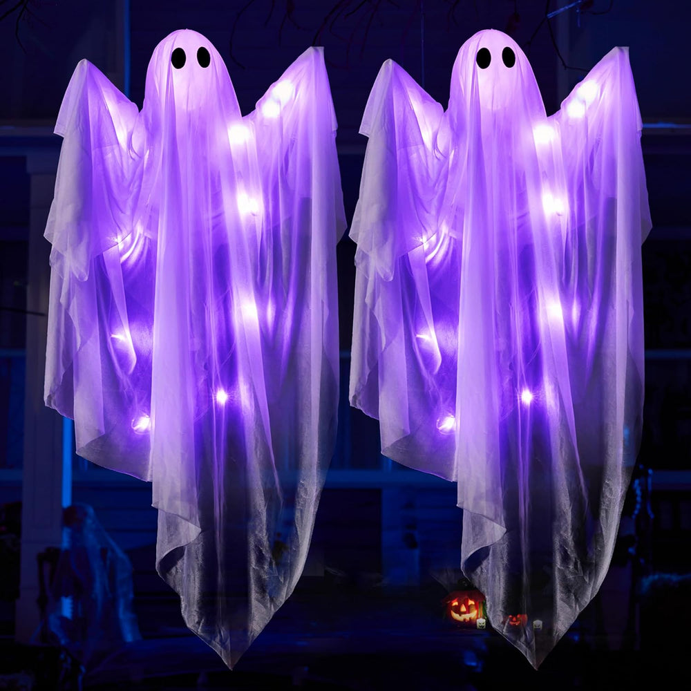 JOYIN 2 Pcs 47โ Halloween Hanging Light up Ghost Decorations Outdoor, Hallowe...
