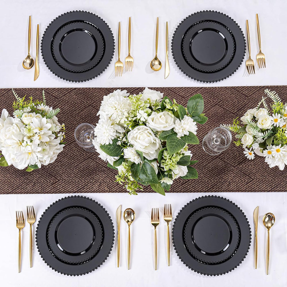 U-QE 60PCS Black Plastic Plates - Halloween Black Disposable Plates