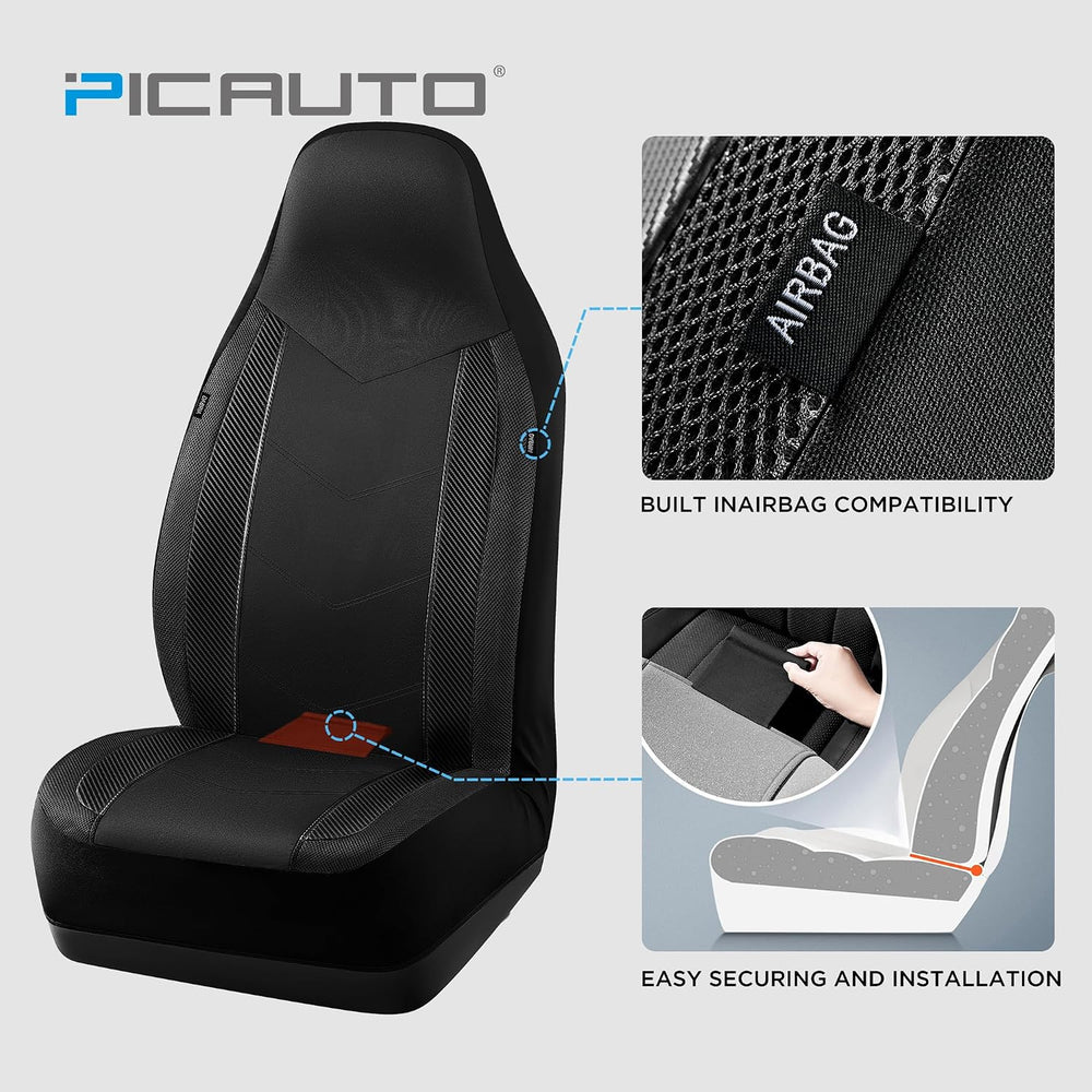 PIC AUTO Car Seat Covers - High Back Front Sports Carbon Fiber & Mesh Des...