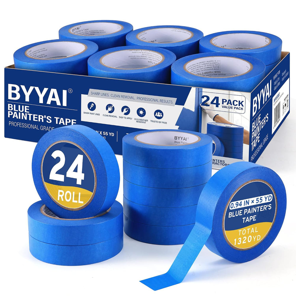 24 Rolls Painters Tape 1 Inch Wide, Blue Masking Tape Bulk 1320 Yards