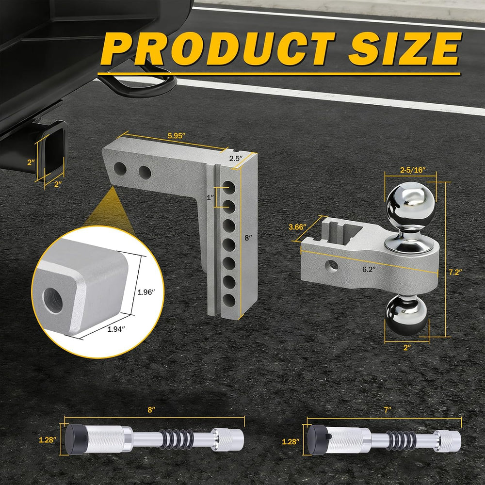 Aluminum Adjustable Trailer Hitch for 2-Inch Receiver 6 Inch Drop/Rise Hitch ...