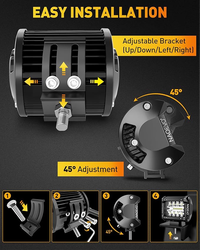 NAOEVO 4 Inch LED Pod Lights, 480W 48, 000LM LED Fog/Driving/Off Road Lights ...