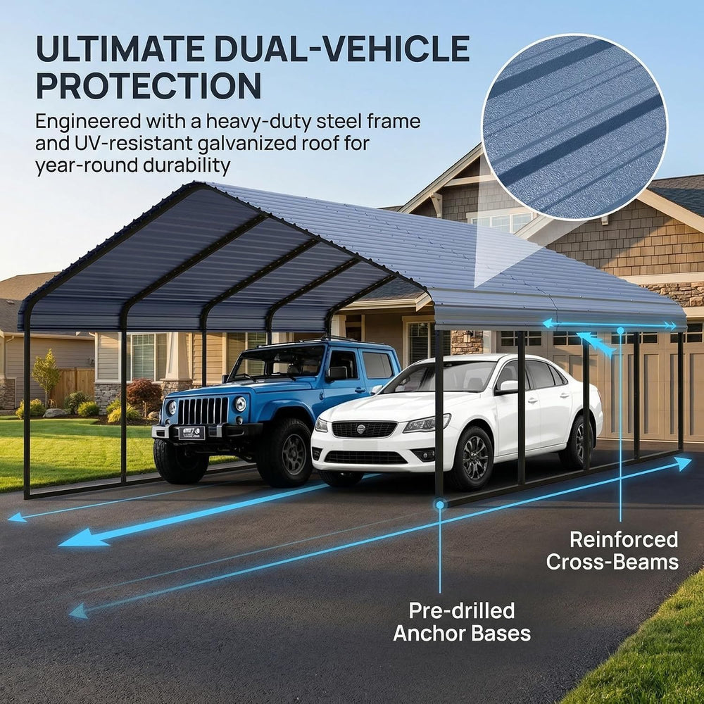 Gray 10x20 ft Heavy Duty Metal Carport Kit