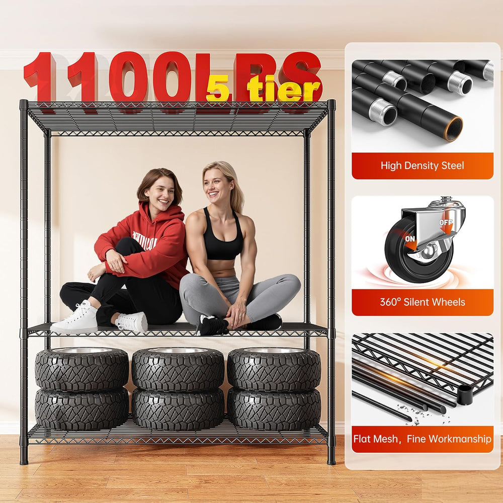 REIBII 45"W 5-Tier Storage Shelves with Cover & Wheels, 1100 lbs for...