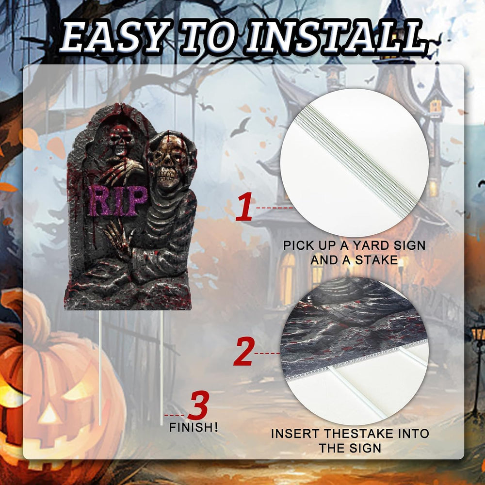 10 Styles Halloween Large Tombstone Gravestones Yard Stakes Decorations 17IN ...