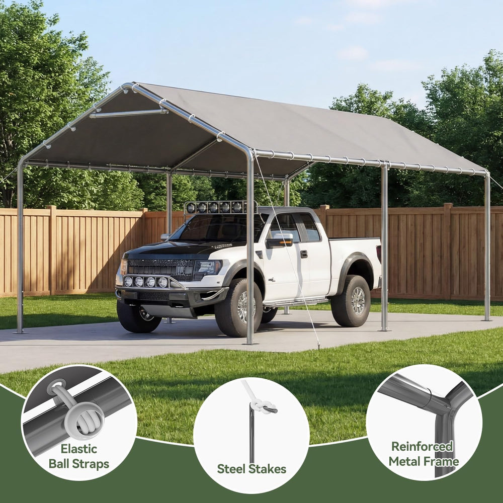 Aoxun 10x20 Carport Heavy Duty Carport Potable Car Canopy Garage, Gray