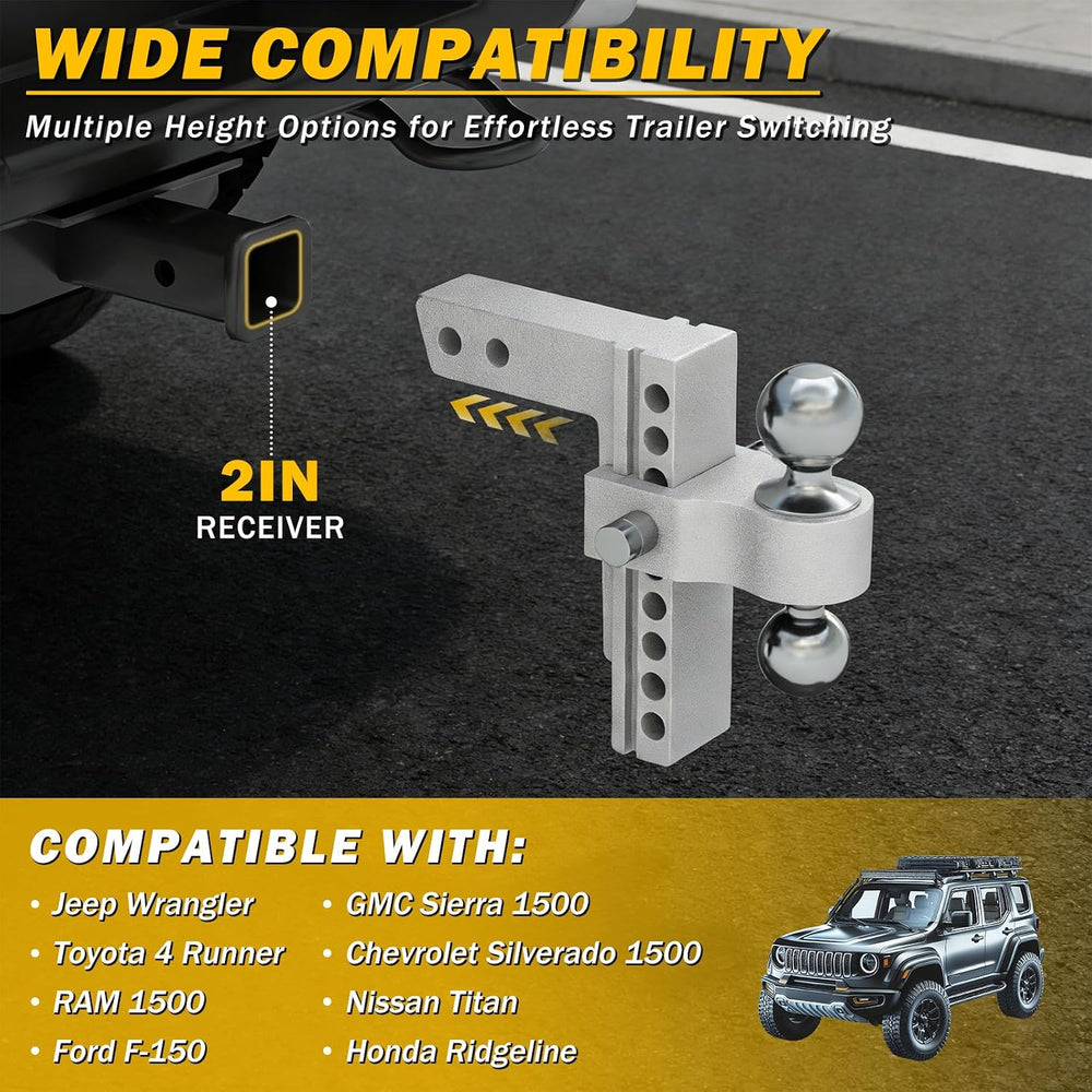 Aluminum Adjustable Trailer Hitch for 2-Inch Receiver 8 Inch Drop/Rise Hitch ...