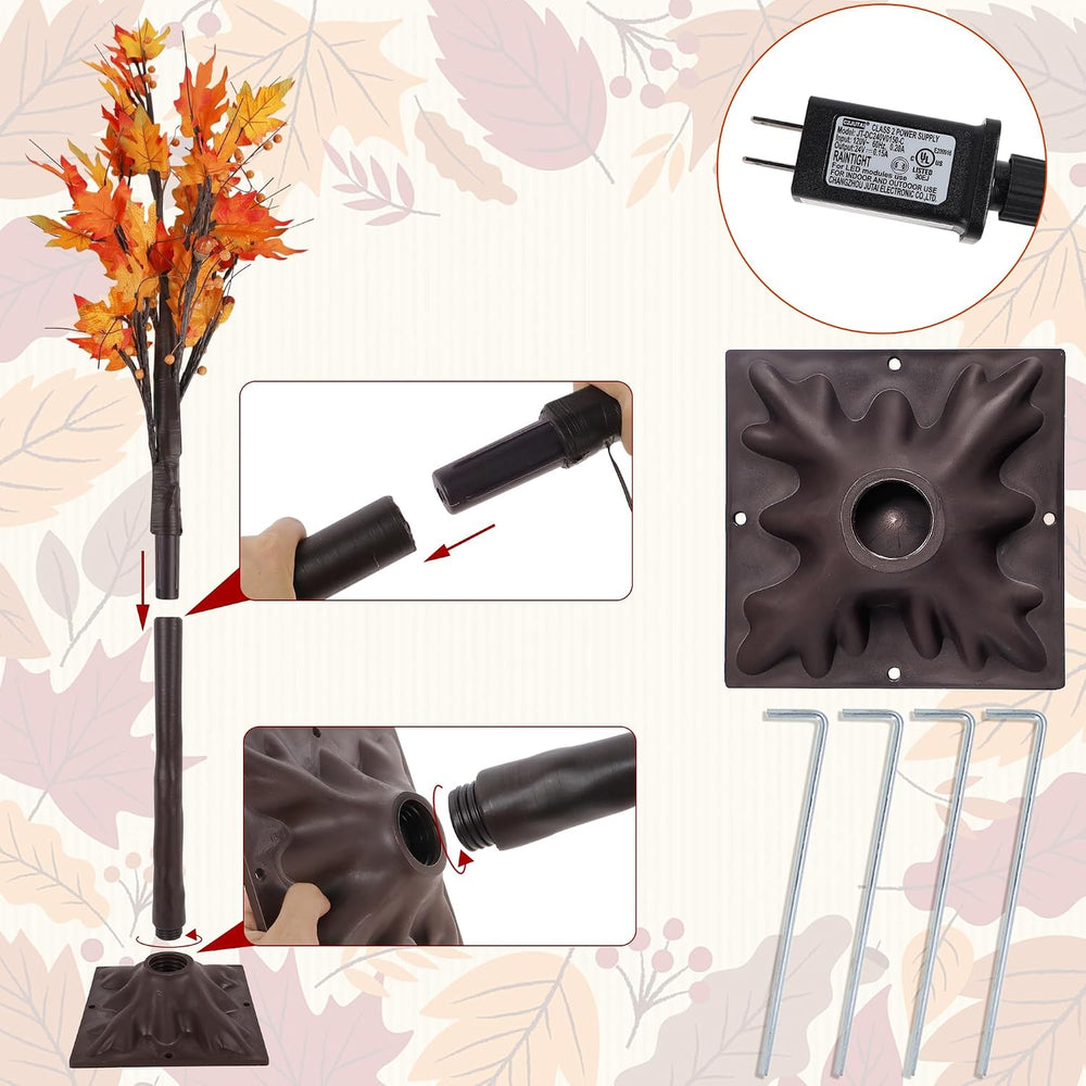 FORUP LED Lighted Maple Tree, 4 FT Lighted Artificial Tree for Thanksgiving H...