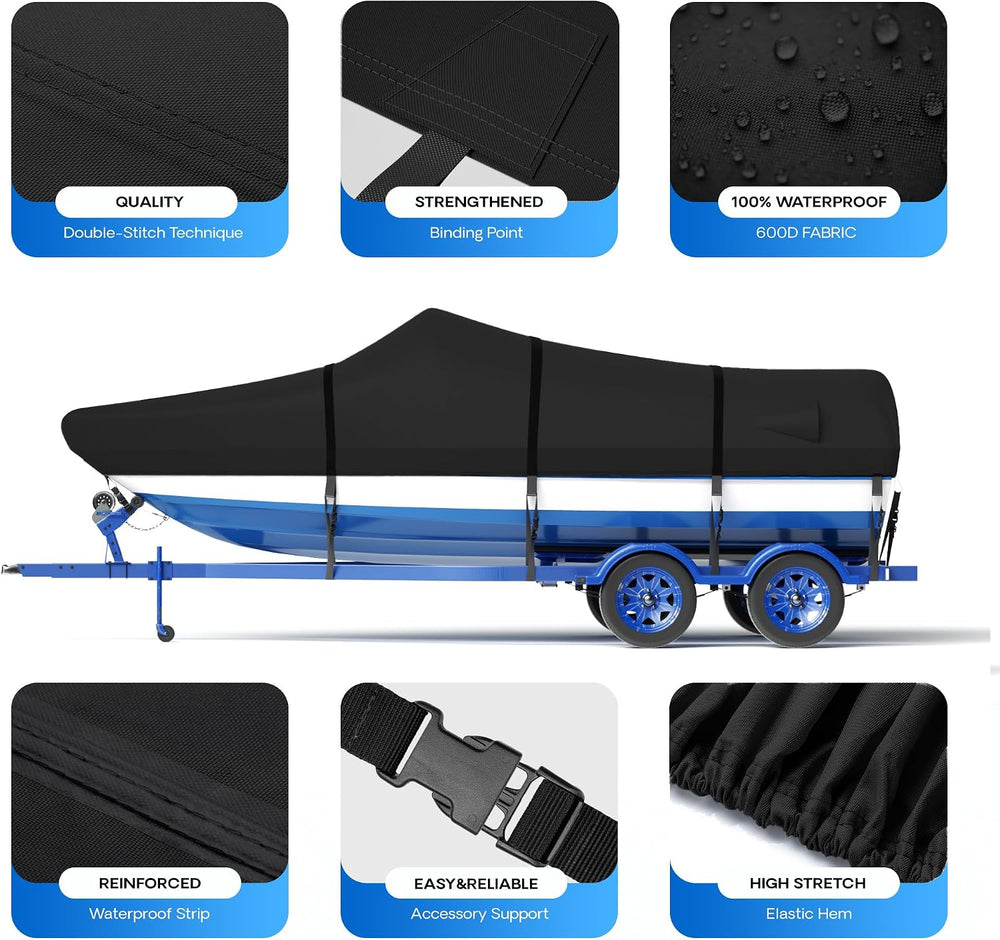 Boat Cover 20-22 ft, 1200D Heavy Duty Waterproof Marine Grade Trailerable Boa...