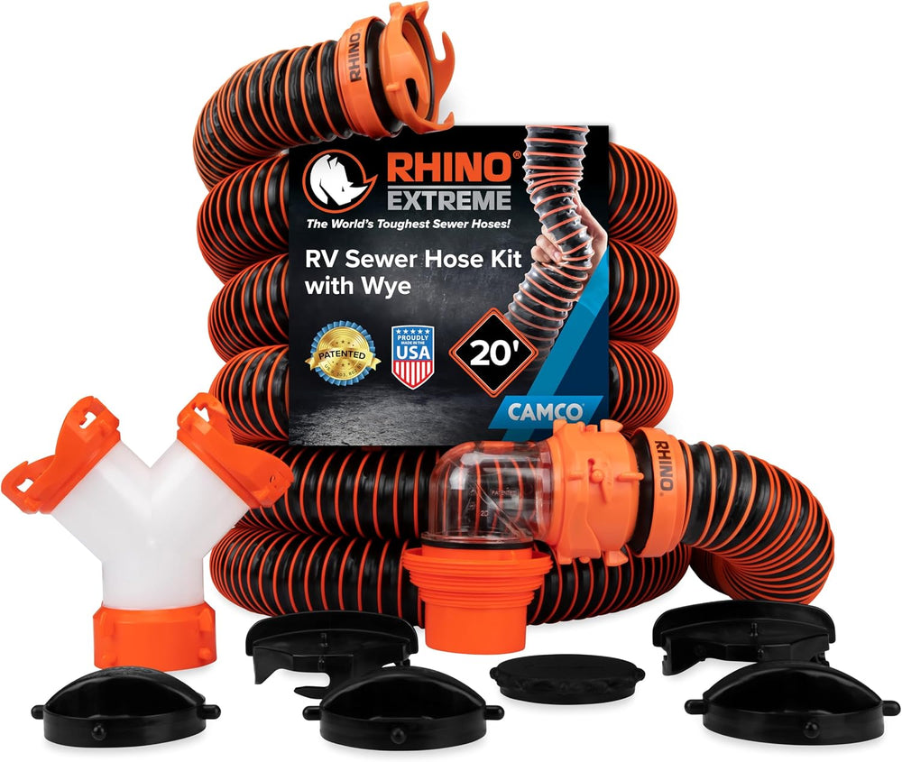 Camco RhinoEXTREME 20’ Camper/RV Sewer Hose - RV Accessories Include 360° Cle...